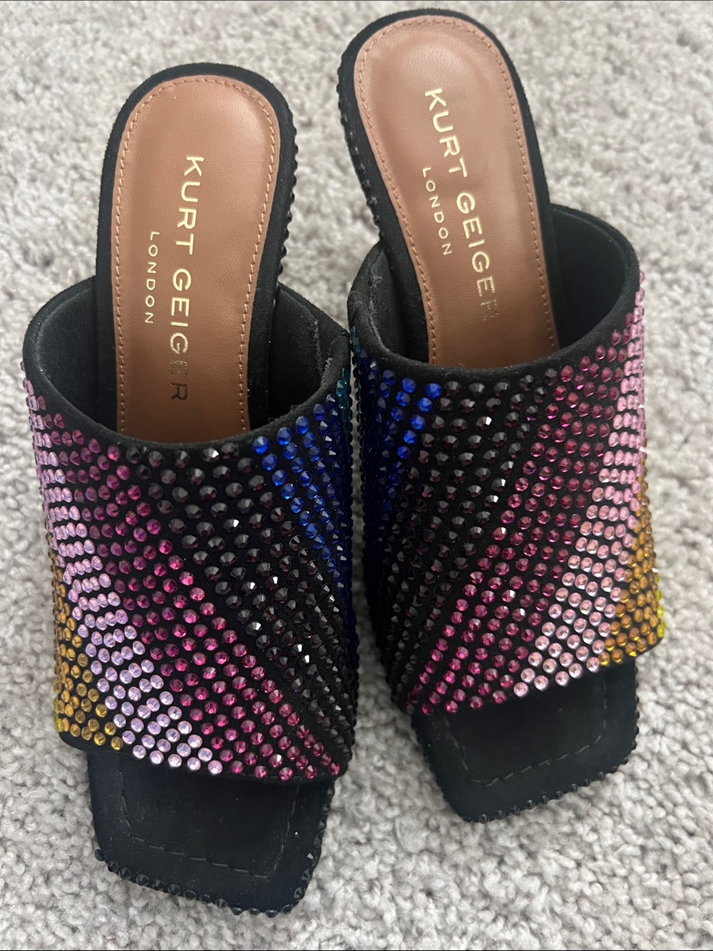 Kurt Geiger Black Crystal Embellished Gradient Slide Mules
